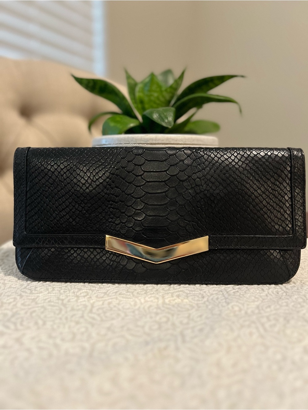 Times Arrow Black Leather Clutch Purse  Quiet Luxury Old Money Classic Chic